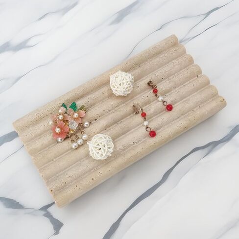 Natural Travertine Marble Tray for Bathroom Countertop Organizer,Vanity Decorative Stone Tray for Candles, Perfume, Jewelry Dish Ring Tray (Beige) in Saudi Arabia