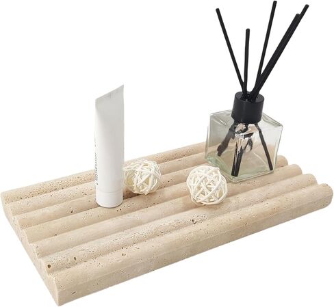 Natural Travertine Marble Tray for Bathroom Countertop Organizer,Vanity Decorative Stone Tray for Candles, Perfume, Jewelry Dish Ring Tray (Beige) in Saudi Arabia