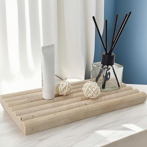 Natural Travertine Marble Tray for Bathroom Countertop Organizer,Vanity Decorative Stone Tray for Candles, Perfume, Jewelry Dish Ring Tray (Beige) in Saudi Arabia