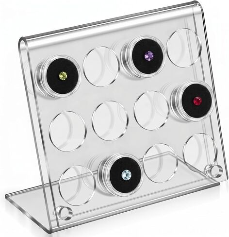Yalikop Acrylic Gemstone Display Stand with 12 Clear Jars, Acrylic Easel Rack for Crystals, Stones, Rocks, Minerals, Jewelry Display, Clear Countertop Showcase Holder in Kuwait