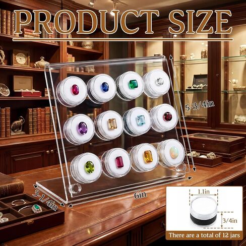 Yalikop Acrylic Gemstone Display Stand with 12 Clear Jars, Acrylic Easel Rack for Crystals, Stones, Rocks, Minerals, Jewelry Display, Clear Countertop Showcase Holder in Kuwait