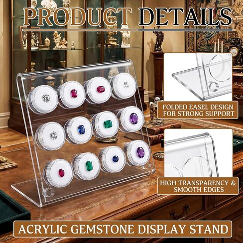 Yalikop Acrylic Gemstone Display Stand with 12 Clear Jars, Acrylic Easel Rack for Crystals, Stones, Rocks, Minerals, Jewelry Display, Clear Countertop Showcase Holder in Kuwait