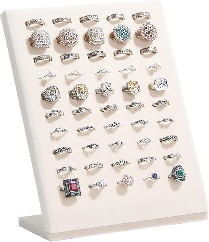 Ring Display Stand, Velvet Ring Holder, 50 Slots Rings Organizer Jewelry Display Tray, L-Shaped Jewelry Organizer Stand for Rings Earrings Selling (2, Beige) in Saudi Arabia