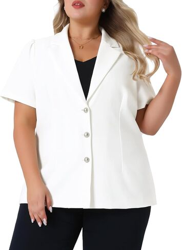 Agnes Orinda Plus Size Women Blazers Short Puff Sleeve Notched Lapel Single Breasted Office Blazer Jackets in Kuwait