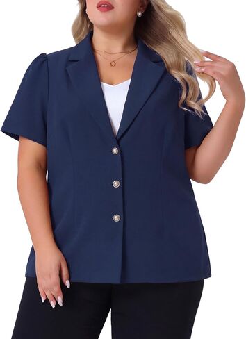 Agnes Orinda Plus Size Women Blazers Short Puff Sleeve Notched Lapel Single Breasted Office Blazer Jackets in Kuwait