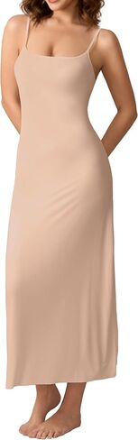 Summienlink Women's Long Full Slip For Under Dresses Sexy Smooth Midi Sleeves Cami Dress in Saudi Arabia