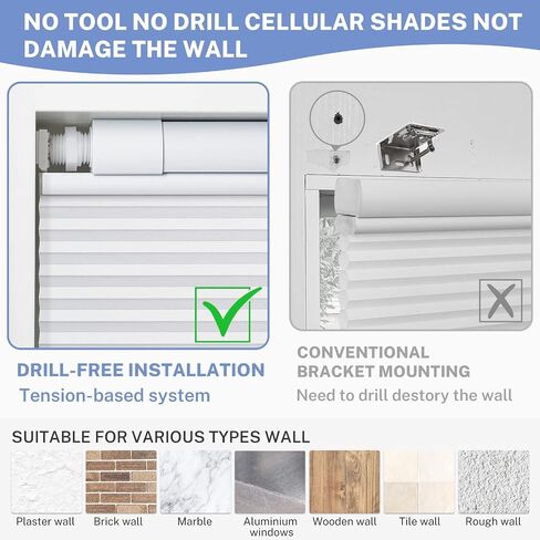 UrMoon Top Down Bottom Up Cellular Shades No Tools No Drill Cordless Cellular Blinds for Windows Blackout Honeycomb Shades for Home Office (Blackout - Gray, Custom Sizes) in Saudi Arabia