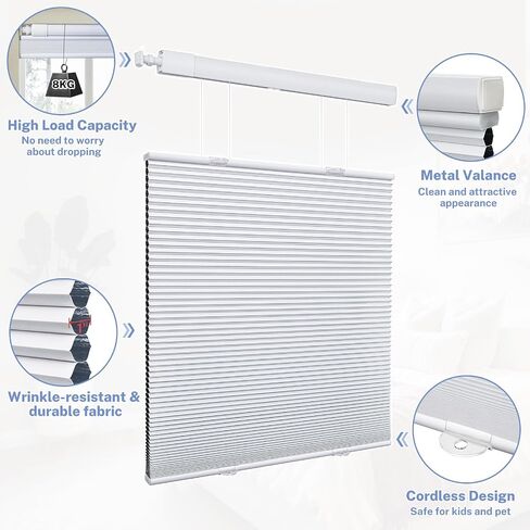 UrMoon Top Down Bottom Up Cellular Shades No Tools No Drill Cordless Cellular Blinds for Windows Blackout Honeycomb Shades for Home Office (Blackout - Gray, Custom Sizes) in Saudi Arabia