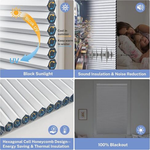 UrMoon Top Down Bottom Up Cellular Shades No Tools No Drill Cordless Cellular Blinds for Windows Blackout Honeycomb Shades for Home Office (Blackout - Gray, Custom Sizes) in Saudi Arabia
