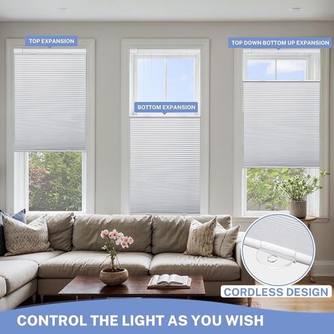 UrMoon Top Down Bottom Up Cellular Shades No Tools No Drill Cordless Cellular Blinds for Windows Blackout Honeycomb Shades for Home Office (Blackout - Gray, Custom Sizes) in Saudi Arabia