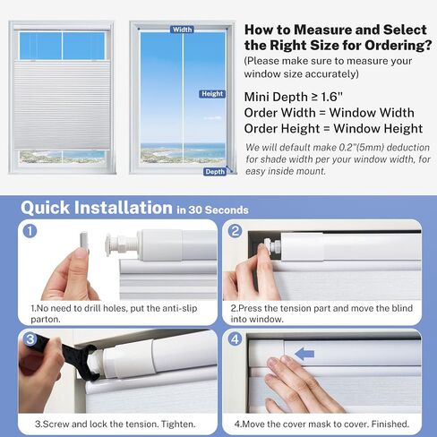 UrMoon Top Down Bottom Up Cellular Shades No Tools No Drill Cordless Cellular Blinds for Windows Blackout Honeycomb Shades for Home Office (Blackout - Gray, Custom Sizes) in Saudi Arabia