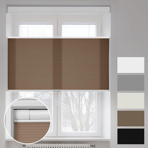 Boolegon No Tools No Drill Shades for Windows,Modern Top Down Bottom Up Cellular Shades,Light Filtering Cordless Honeycomb Blinds Easy Install Blinds&Shades for Home and Office,Brown,22" W x 64" H in Saudi Arabia