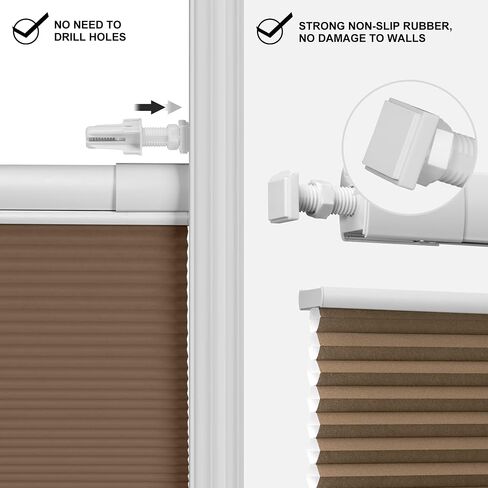 Boolegon No Tools No Drill Shades for Windows,Modern Top Down Bottom Up Cellular Shades,Light Filtering Cordless Honeycomb Blinds Easy Install Blinds&Shades for Home and Office,Brown,22" W x 64" H in Saudi Arabia