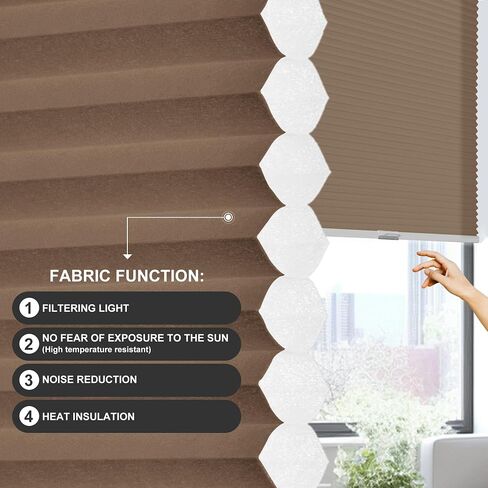 Boolegon No Tools No Drill Shades for Windows,Modern Top Down Bottom Up Cellular Shades,Light Filtering Cordless Honeycomb Blinds Easy Install Blinds&Shades for Home and Office,Brown,22" W x 64" H in Saudi Arabia