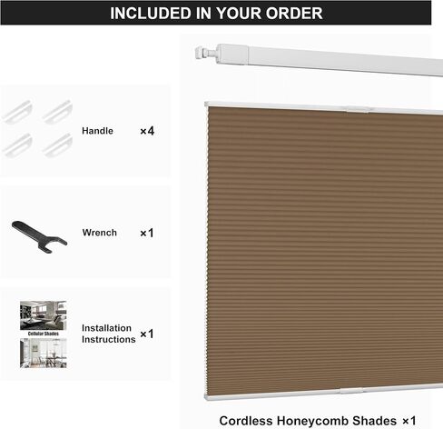 Boolegon No Tools No Drill Shades for Windows,Modern Top Down Bottom Up Cellular Shades,Light Filtering Cordless Honeycomb Blinds Easy Install Blinds&Shades for Home and Office,Brown,22" W x 64" H in Saudi Arabia