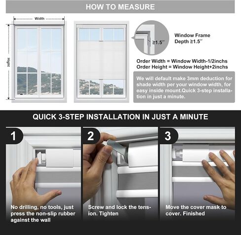 Boolegon No Tools No Drill Shades for Windows,Modern Top Down Bottom Up Cellular Shades,Light Filtering Cordless Honeycomb Blinds Easy Install Blinds&Shades for Home and Office,Brown,22" W x 64" H in Saudi Arabia