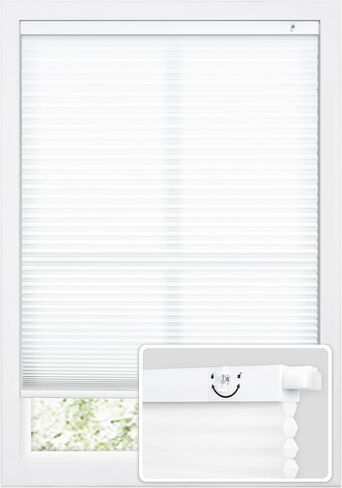 DEZ FURNISHINGS EZ Fit No Tools No Drill Cordless 1.5" Light Filtering Cellular Shade, 26.75" W x 64" H, White in Kuwait