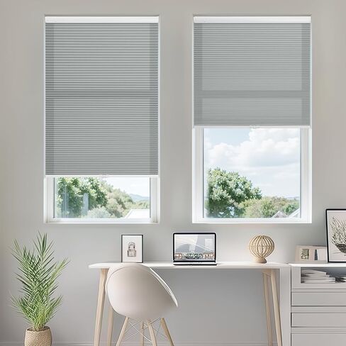 Cordless Cellular Shades No Drill Blinds for Indoor Window, Pull Down Easy Install Honeycomb Blinds Custom Fabric Thermal Insulated Shades (Gray-Light Filtering, 33 1/4" W x 64" H) in Kuwait