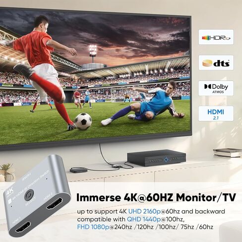 HDMI Switch 2 in 1 Out, HDMI Switcher 1 in 2 Out 4K@60HZ, Bi-Directional Aluminum HDMI Splitter for 2 Computers Monitor Compatible with PS5/4, PC, Xbox Series and More in Saudi Arabia