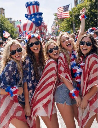 4th of July Outfits for Women, 4th of July Cover Up Kimono | 10PCS Red White and Blue Swimsuit with Sunglasses, Glow in The Dark Tattoo -Perfect for Day&Night Independence Day Activities in Kuwait