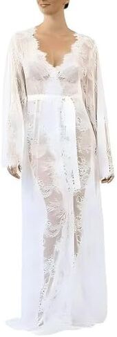 Women Sheer Mesh Long Kimono Cardigan Hobo Flowy Ruffle Duster Robe Sexy Long Bell Sleeve Tie Front Chiffon Cover Up in Kuwait