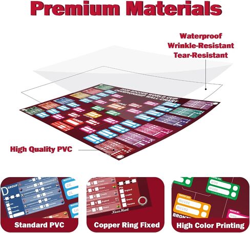 World Cup Tournament‌ 2026 Wallchart Set, A2 Size - 2 Design 104 Matches Poster and 35" x 12" Schedule Chart PVC Material Double Side Printing Roll Packaging No Crease for Soccer Party Bar Home Decorations in Saudi Arabia