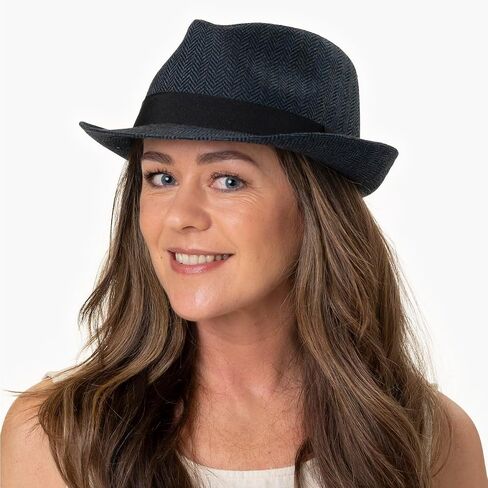 Lipodo Trilby Herringbone Hat Classic Fabric Ribbed Band Men Women Summer Winter Fedora in Kuwait