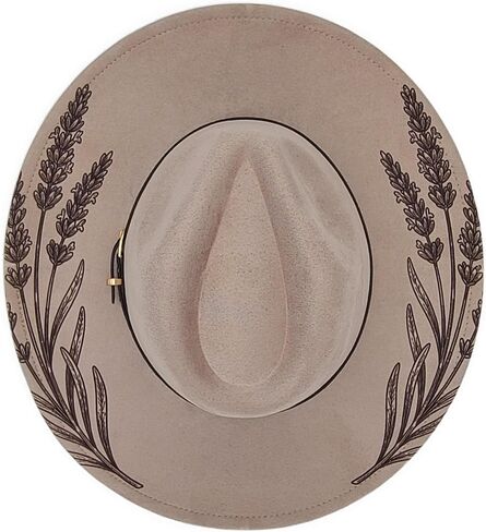 Engraved Lavender Fedora Hat Unisex One Size - Wide Brim Western Floral Birthday Gift Hat in Kuwait