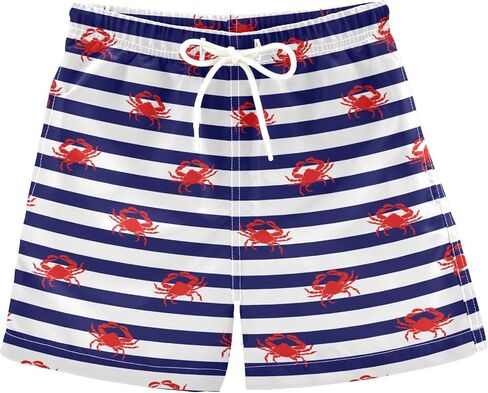 Aflyko Boys' Board Shorts Marine Stripes Red Crab Toddler Swim Trunk Girls Beach Bathing Suit 3T in Saudi Arabia