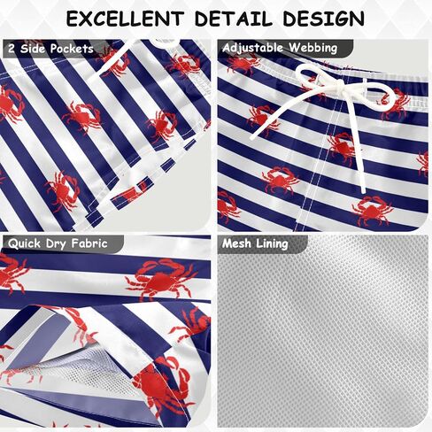 Aflyko Boys' Board Shorts Marine Stripes Red Crab Toddler Swim Trunk Girls Beach Bathing Suit 3T in Saudi Arabia