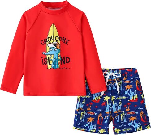 AIWUHE Toddler Boys Swimsuit Set Two Piece Shark Bathing Suit Swimwear Quick Dry Long Sleeve Rashguard and Swim Trunks 2-7Y in Saudi Arabia