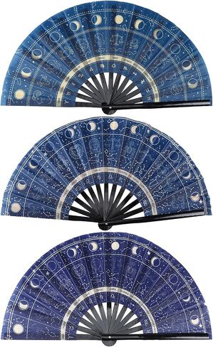 JATEBI 3Pcs Large Rave Folding Clack Hand Fan, Cosmic Zodiac Signs - Handheld Fan Paper Fans Astrological Signs Designs for Festival Outfits, Astrology Enthusiasts and Stargazers in Kuwait