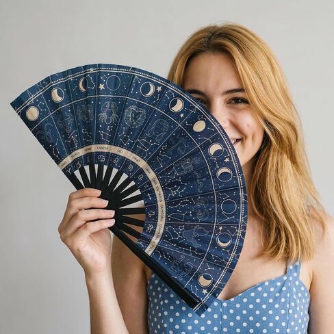 JATEBI 3Pcs Large Rave Folding Clack Hand Fan, Cosmic Zodiac Signs - Handheld Fan Paper Fans Astrological Signs Designs for Festival Outfits, Astrology Enthusiasts and Stargazers in Kuwait