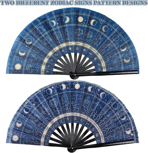 JATEBI 3Pcs Large Rave Folding Clack Hand Fan, Cosmic Zodiac Signs - Handheld Fan Paper Fans Astrological Signs Designs for Festival Outfits, Astrology Enthusiasts and Stargazers in Kuwait