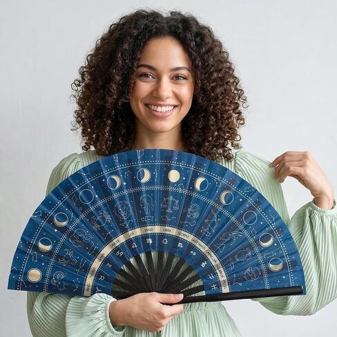 JATEBI 3Pcs Large Rave Folding Clack Hand Fan, Cosmic Zodiac Signs - Handheld Fan Paper Fans Astrological Signs Designs for Festival Outfits, Astrology Enthusiasts and Stargazers in Kuwait