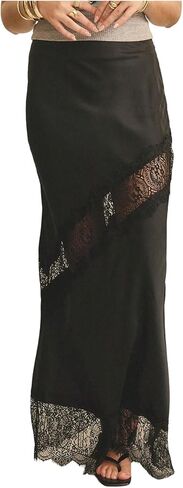 MakeMeChic Women's Summer Y2K Floral Lace Satin Long Skirt Cut Out Low Waisted Maxi Skirts in Kuwait