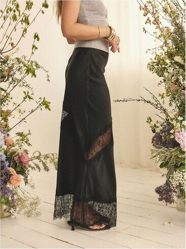MakeMeChic Women's Summer Y2K Floral Lace Satin Long Skirt Cut Out Low Waisted Maxi Skirts in Kuwait
