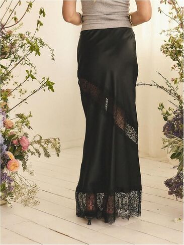 MakeMeChic Women's Summer Y2K Floral Lace Satin Long Skirt Cut Out Low Waisted Maxi Skirts in Kuwait