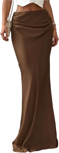 GORGLITTER Women's Long Satin Skirt Ruched Low Rise A Line Evening Party Elegant Office 2026 Spring Maxi Long Skirts in Kuwait