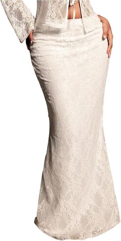 SHENHE Women's Lace Bodycon Maxi Skirt Y2K Low Rise Fairy Party Fishtail Long Skirt in Kuwait