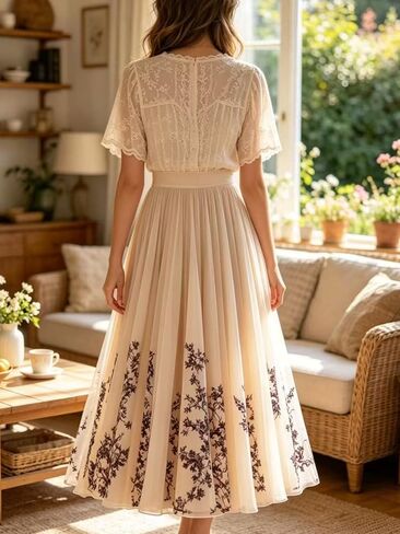 Women's Floral Pleated Maxi Skirt High Waisted A-Line Flowy Chiffon Long Skirt Elegant Boho Vintage Dressy Skirts in Kuwait