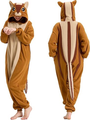 Adult Squirrel Onesie Pajamas Chipmunk Cosplay Costume Halloween One-Piece Jumpsuit for Women Men in Saudi Arabia