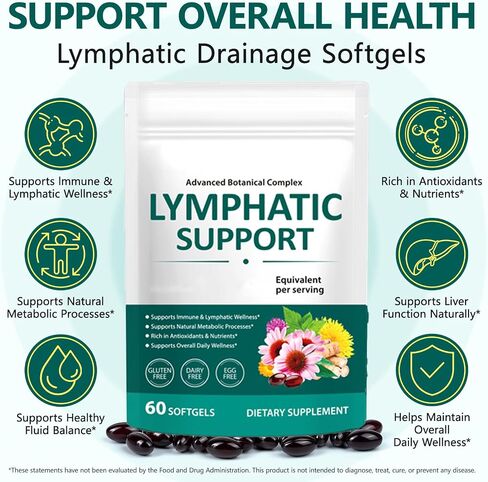 Lymphatic Ddrainage Supplements – Advanced Botanical Complex with Echinacea, Dandelion & Elderberry – Antioxidant-Rich Daily Wellness Formula-60 Softgels in Kuwait