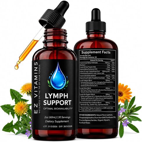 Liposomal Lymphatic Drainage Drops - 26-in-1 Natural Lymphatic Drainage Supplement with Echinacea, Turmeric, Elderberry, Dandelion & Vitamins for Immune & Lymph System Support, 2 fl oz in Saudi Arabia