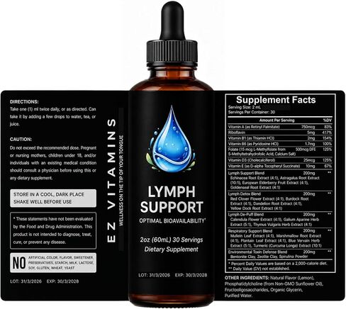 Liposomal Lymphatic Drainage Drops - 26-in-1 Natural Lymphatic Drainage Supplement with Echinacea, Turmeric, Elderberry, Dandelion & Vitamins for Immune & Lymph System Support, 2 fl oz in Saudi Arabia