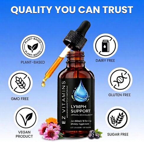 Liposomal Lymphatic Drainage Drops - 26-in-1 Natural Lymphatic Drainage Supplement with Echinacea, Turmeric, Elderberry, Dandelion & Vitamins for Immune & Lymph System Support, 2 fl oz in Saudi Arabia