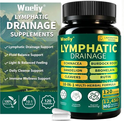 Lymphatic Drainage Supplements, 18-in-1 Herbal Blend with Echinacea, Cleavers, Dandelion, Burdock Root & Rutin, Lymphatic Support for Women & Men, 120 Capsules in Saudi Arabia