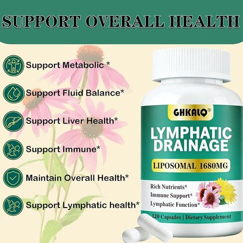 Lymphatic Drainage Supplements,13-in-1 Herbal Formula with Echinacea,Dandelion &Burdock,Liposomal Technology,Support Fluid Balance & Immune Support,120 Capsules(Pack of 1) in Saudi Arabia