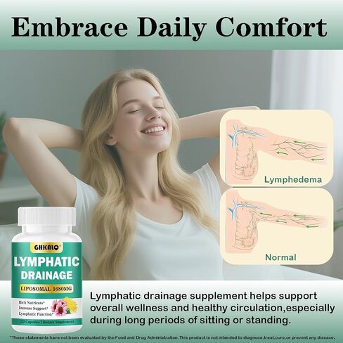 Lymphatic Drainage Supplements,13-in-1 Herbal Formula with Echinacea,Dandelion &Burdock,Liposomal Technology,Support Fluid Balance & Immune Support,120 Capsules(Pack of 1) in Saudi Arabia