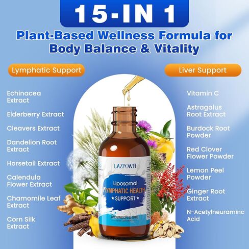 Lymphatic Drainage Drops – Liposomal Lymphatic Drainage Supplements with Echinacea 500mg, Elderberry, Burdock Root & Dandelion – Liquid Lymphatic Drops, 2 fl oz in Saudi Arabia
